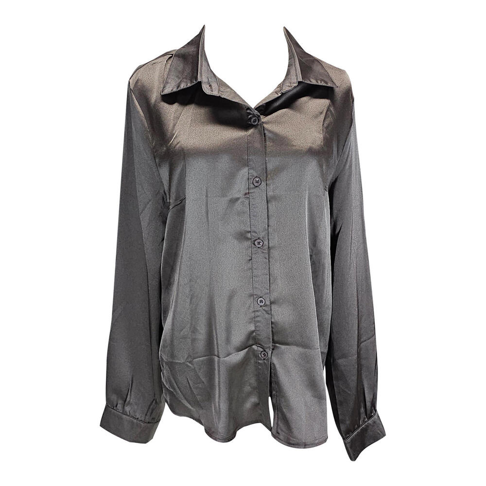 Shein Sleek Satin Button-Up Blouse - Your New Office Crush/XL